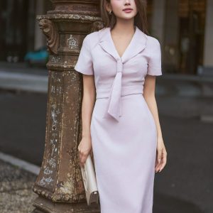 ĐẦM BÚT CHÌ VÂN BE CỔ VEST DÂY BUỘC